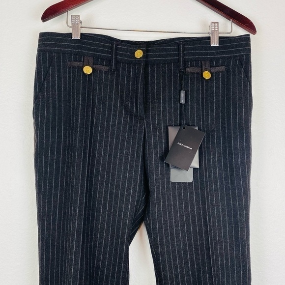 New DOLCE & GABBANA Womans Char. Grey Pinstripe Trouser Wool Pant IT 46 US M/30 - Picture 1 of 16
